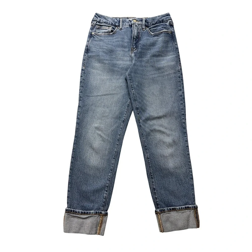 Good American Weekender Cuffed Jeans Womens 26x24.5 Blue Mid Rise Straight